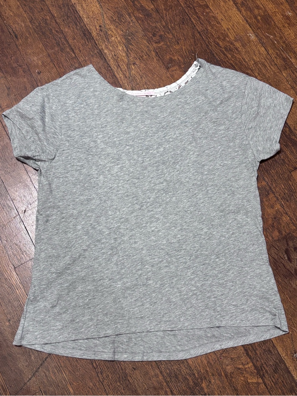 Victoria's Secret Gray Lace Back Short Sleeve Tee Medium